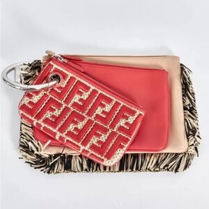 Fendi  Raffia & Leather Triplette Pouch Set NWT!  Box And Dust Bag!